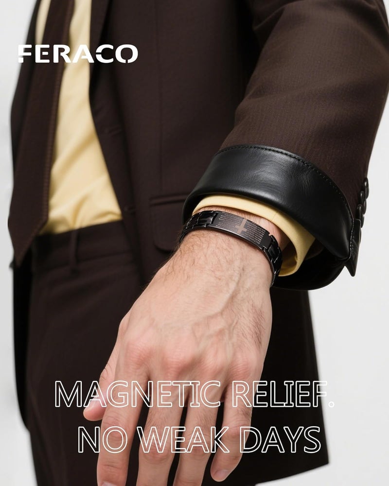 Feraco Copper Cross Bracelet for Men,Magnetic Therapy Bracelet Copper Jewelry with Powerful 3800 Gauss Magnets - Image 2